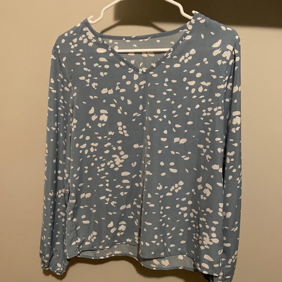 Light Blue Abstract Long-sleeve Blouse - Picture 1 of 4